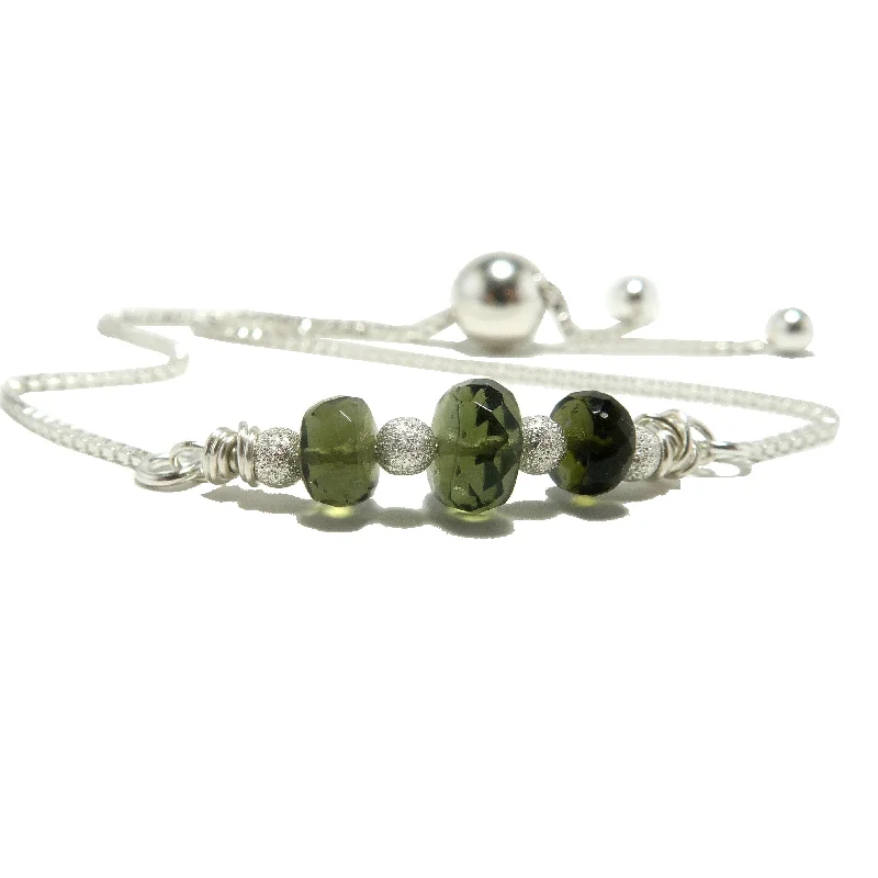 Stainless steel bangle bracelets with polished finishes for a sleek and durable design-Moldavite Bracelet Halleys Comet Gem Sterling Silver