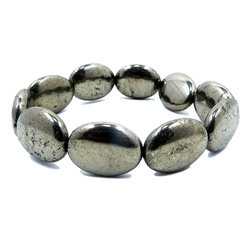 Wide bangle bracelets with animal print designs for a bold and exotic look-Pyrite Bracelet Gold Trophy Winner Oval Beads