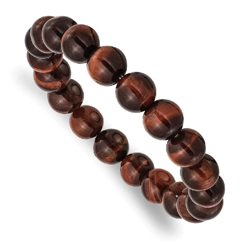 Stacked bangle bracelets with alternating textures for a dynamic, trendy look-Red Tiger's Eye Agate Beaded Stretch Bracelet