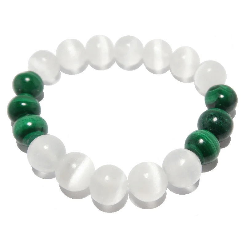 Best silver bangle bracelets with intricate detailing for a timeless and sophisticated style-Selenite Bracelet Malachite Soul Shifter Stones