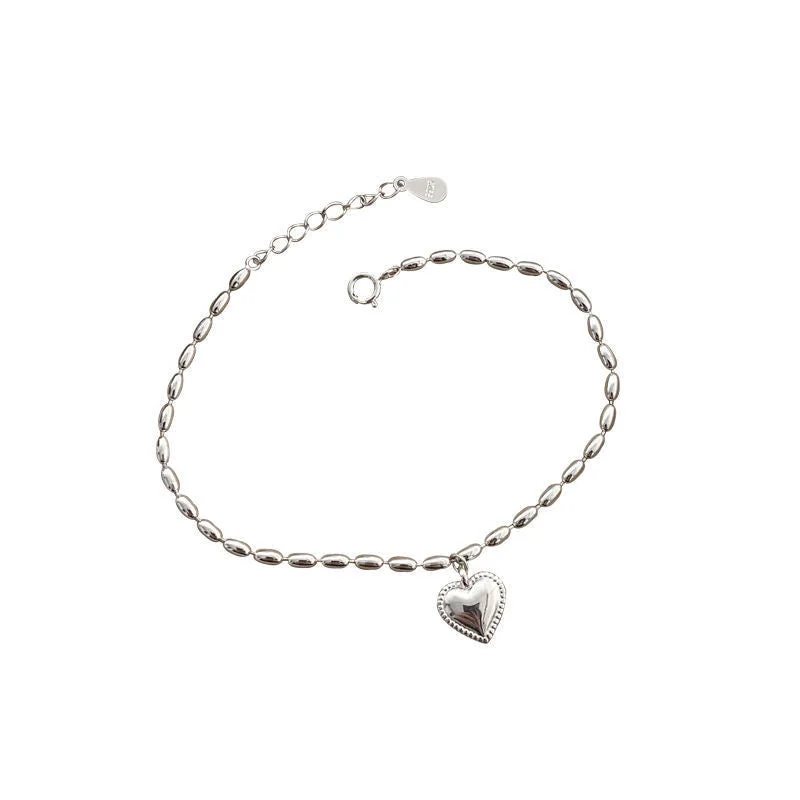 Best bangle bracelets with nature-inspired designs like leaves and flowers-Silver plated rice heart bracelet 616834204190