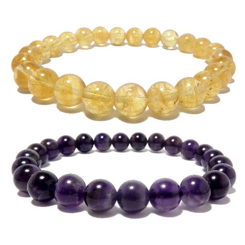 Minimalist bangle bracelets with a thin profile for a sleek and subtle appearance-Spiritual Abundance Bracelet Set Citrine Amethyst