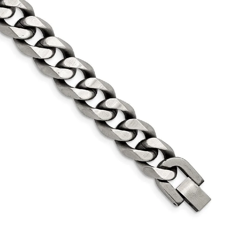 Wide bangle bracelets with modern geometric patterns for a bold fashion statement-Stainless Steel Antiqued and Brushed 13mm Curb 8.5in Bracelet