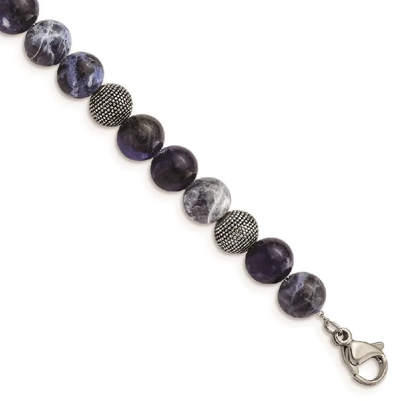 Best bangle bracelets with customizable charms for a personalized, unique piece-Stainless Steel Antiqued & Polished Sodalite 7.5in w/1in ext Bracelet