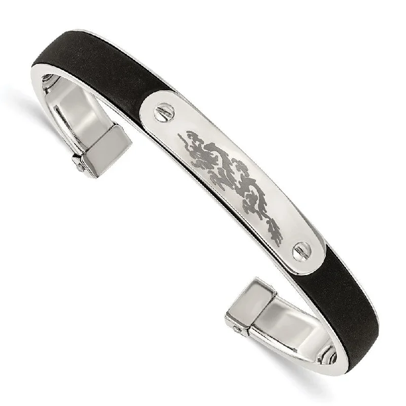 Colorful bangle bracelets with enamel details for a playful and youthful style-Stainless Steel Black Rubber Cuff Bangle