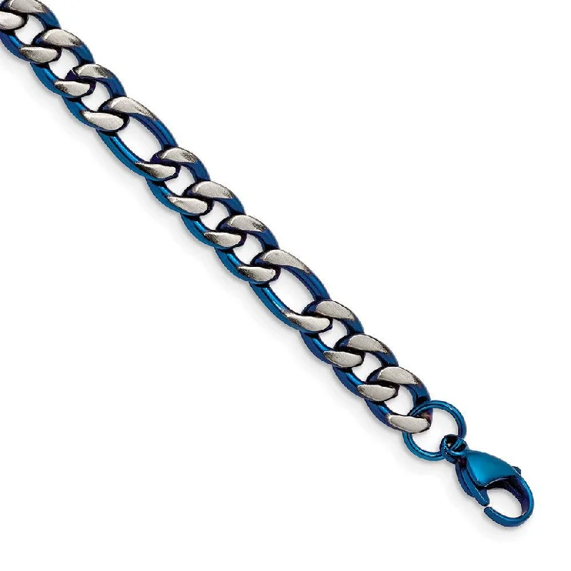 Best bangle bracelets with braided designs for a textured and sophisticated look-Stainless Steel Brushed and Polished Blue IP-plated 7.5mm 8.5in Bracelet