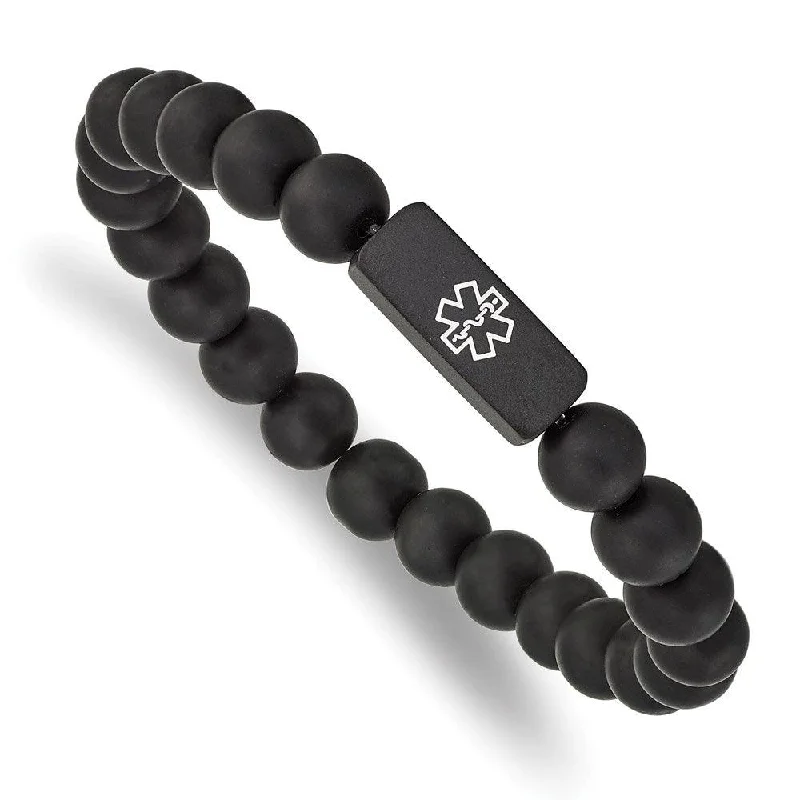 Best bangle bracelets with infinity symbols for a design full of meaning and charm-Stainless Steel Brushed Black-plated Medical ID Blk Agate Stretch Bracelet