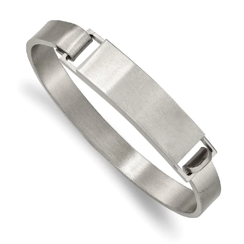 Vintage-inspired bangle bracelets with etched detailing for a timeless, antique look-Stainless Steel Brushed ID Cuff 7.80mm Bangle