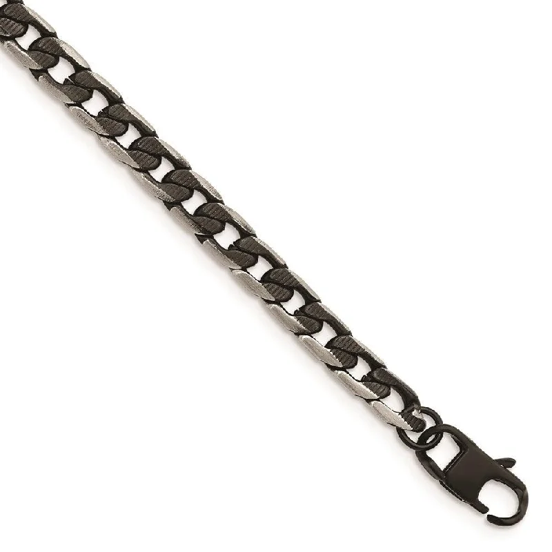 Elegant bangle bracelets with diamond-shaped stones for a sophisticated look-Stainless Steel Brushed & Textured Black IP-plated Curb Chain 8in Bracelet