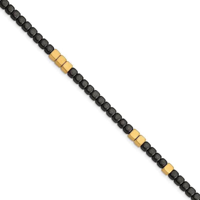 Best bangle bracelets with enamel detailing for a colorful and unique design-Stainless Steel Brushed Yellow IP w/Hematite 7in w/1.25in ext Bracelet