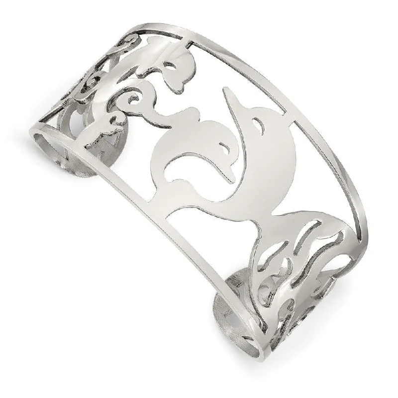 Best bangle bracelets with intricate filigree patterns for an elegant and detailed finish-Stainless Steel Dolphins Cuff Bangle