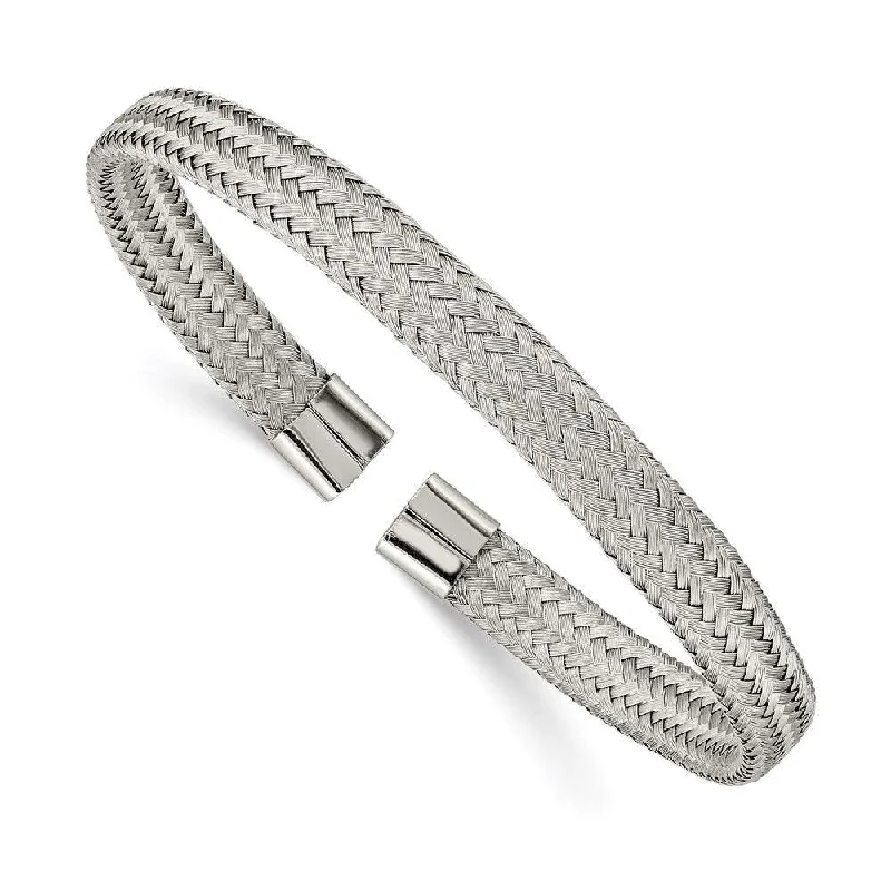 Bangle bracelets with polished marble inlays for a chic and trendy appearance-Stainless Steel Polished 6.00mm Mesh Wire Cuff Bangle