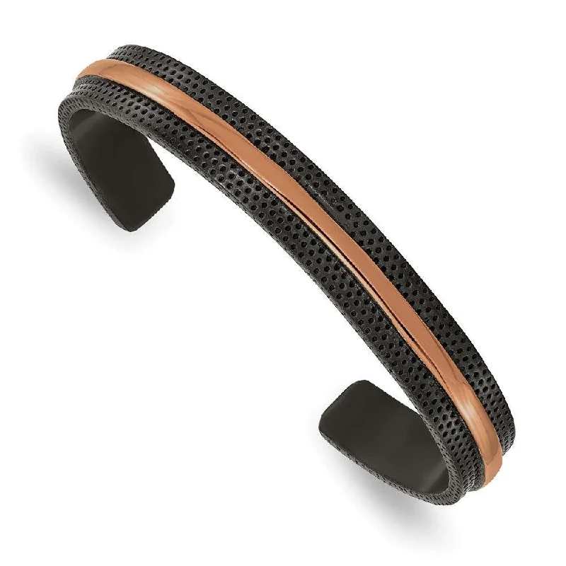 Best bangle bracelets with pastel enamel for a soft and delicate aesthetic-Stainless Steel Polished and Textured Black/Brown IP-plated 10mm Bangle