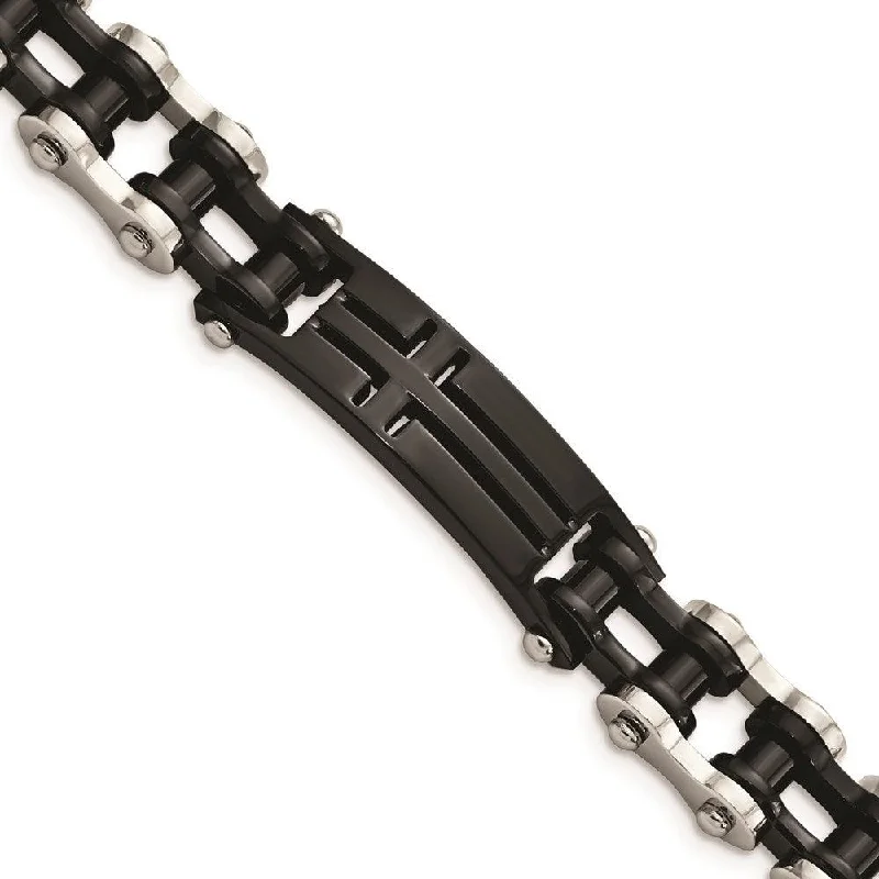 Best bangle bracelets with pearls and crystals for a glamorous and sophisticated look-Stainless Steel Polished Black IP-plated Cross 9in ID Bracelet