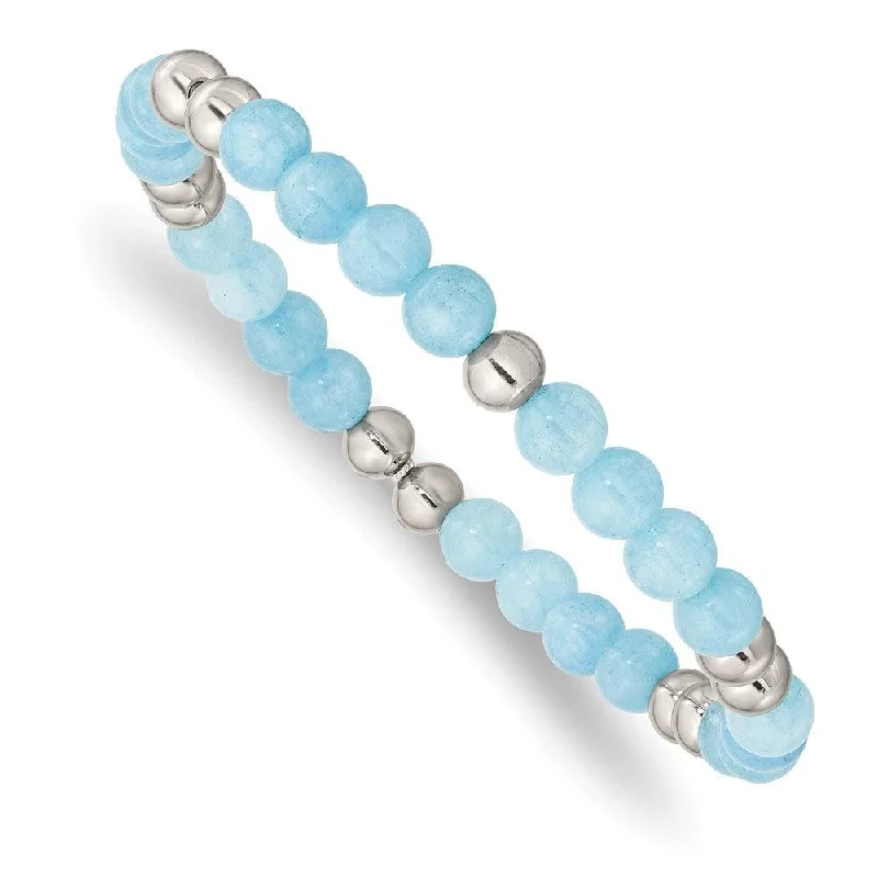 Best bangle bracelets with vibrant stones for a rich and colorful appearance-Stainless Steel Polished Blue Quartz Beaded Stretch Bracelet