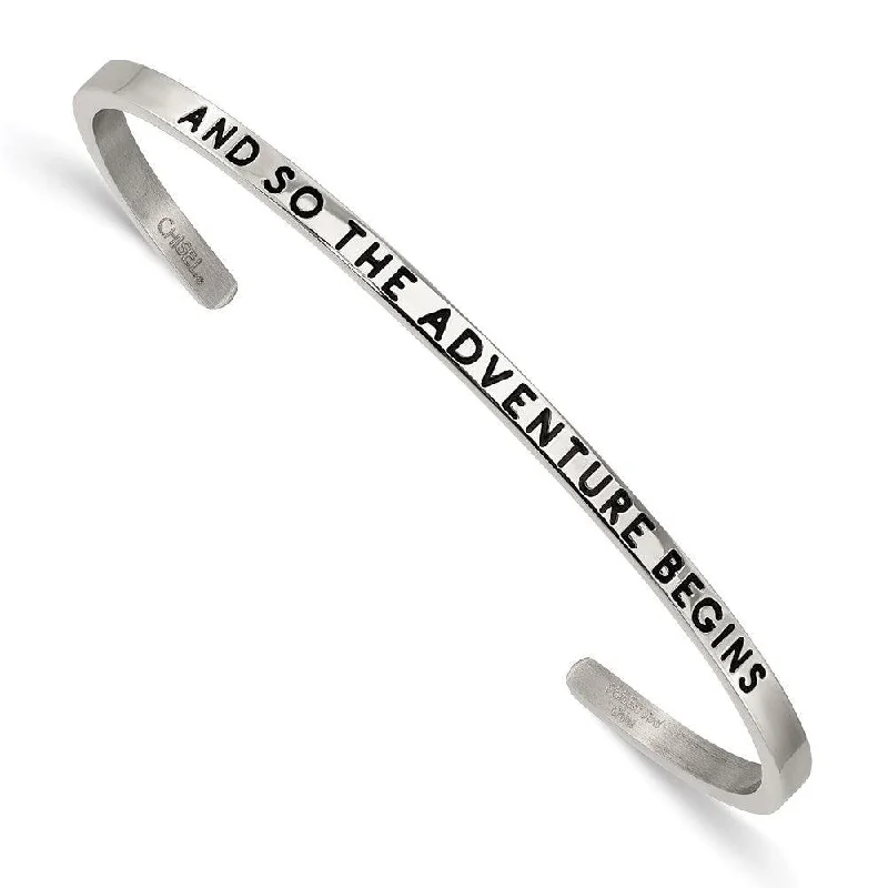 Best bangle bracelets with customizable charms for a personalized, unique piece-Stainless Steel Polished Enamel/Crystal ADVENTURE BEGINS 3mm Bangle