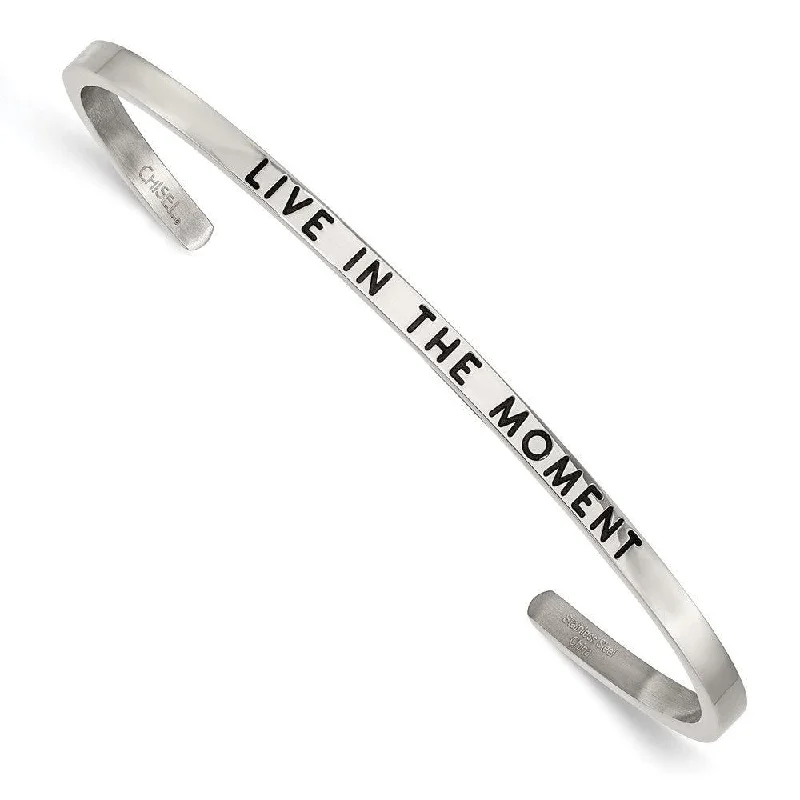 Best bangle bracelets with crystal accents for added sparkle and glamour-Stainless Steel Polished Enamel/Crystal IN THE MOMENT 3mm Cuff Bangle