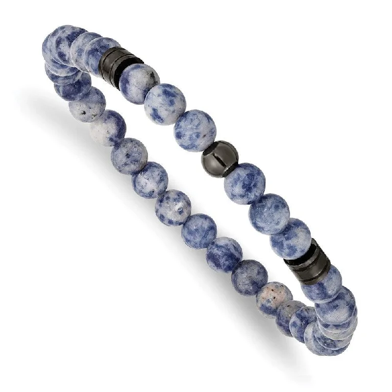 Wide bangle bracelets with bright gemstone accents for a bold, vibrant style-Stainless Steel Polished Gun Metal IP and Lapis Beaded Stretch Bracelet