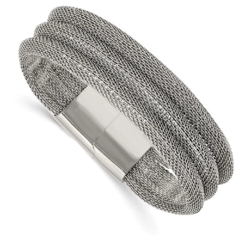 Best bangle bracelets with customizable charms for a personalized, unique piece-Stainless Steel Polished Mesh 3-Strand 7.5in Bracelet