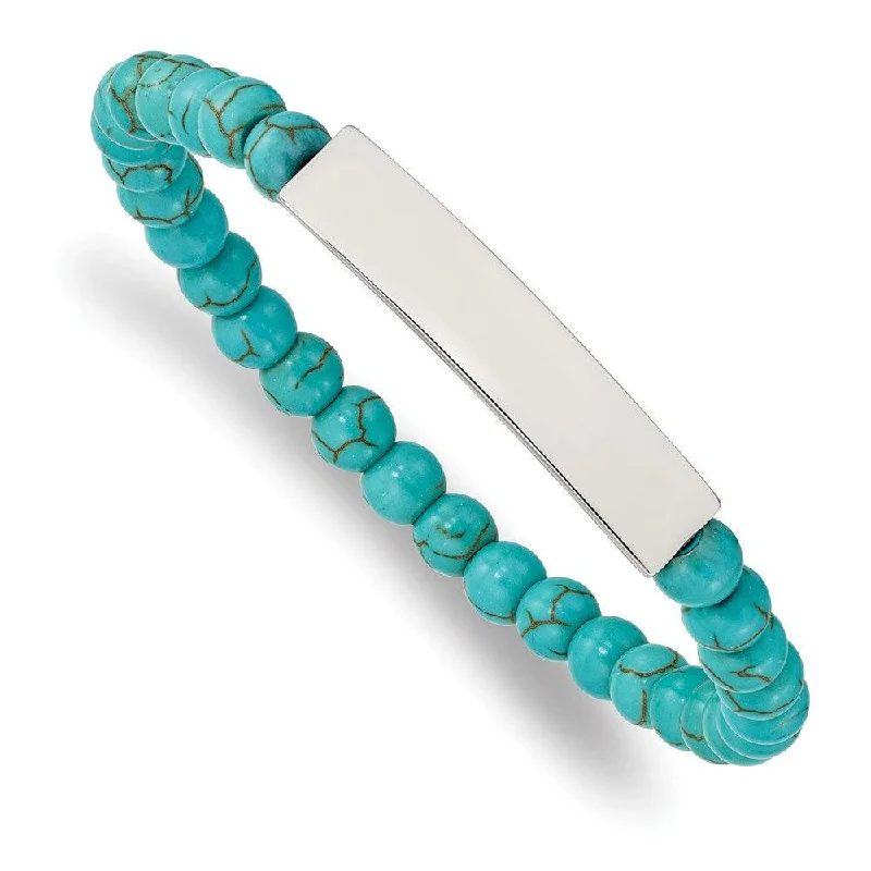 Best bangle bracelets with vibrant stones for a rich and colorful appearance-Stainless Steel Polished Reconstructed Turquoise Stretch ID Bracelet