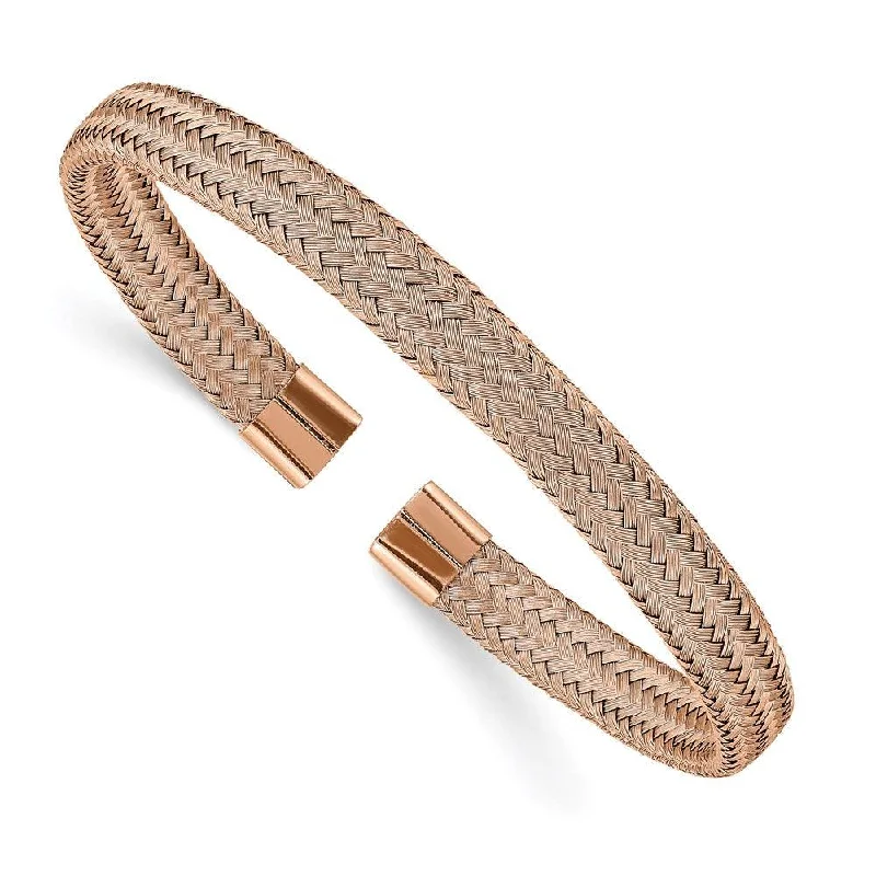 Best bangle bracelets with unique stone inlays for a one-of-a-kind accessory-Stainless Steel Polished Rose IP-plated 6.00mm Mesh Wire Cuff Bangle