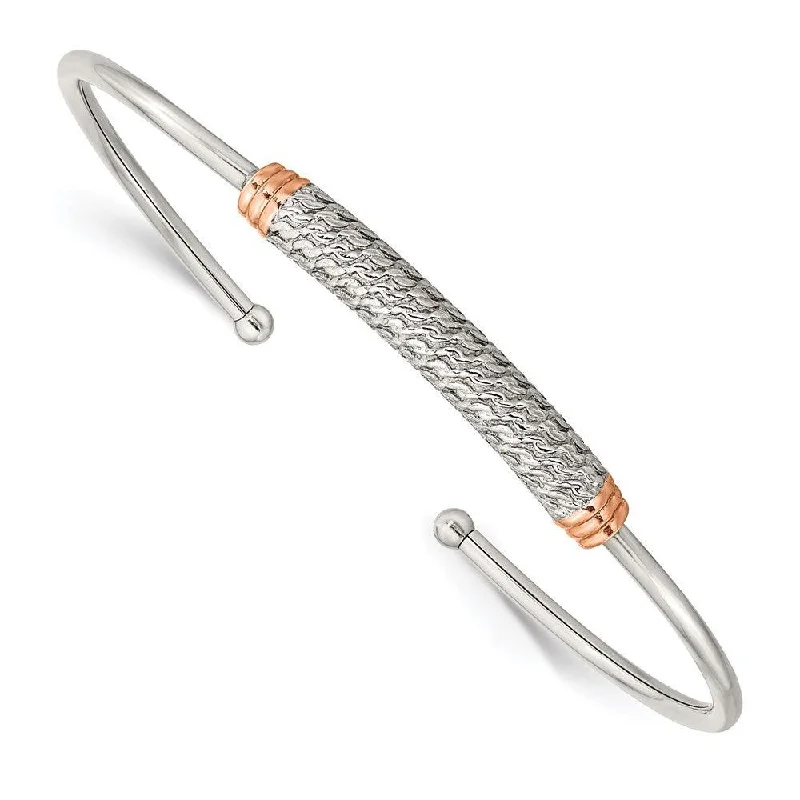 Lightweight bangle bracelets with subtle shimmer for an understated yet elegant look-Stainless Steel Polished Rose IP-plated Flexible Cuff Bangle