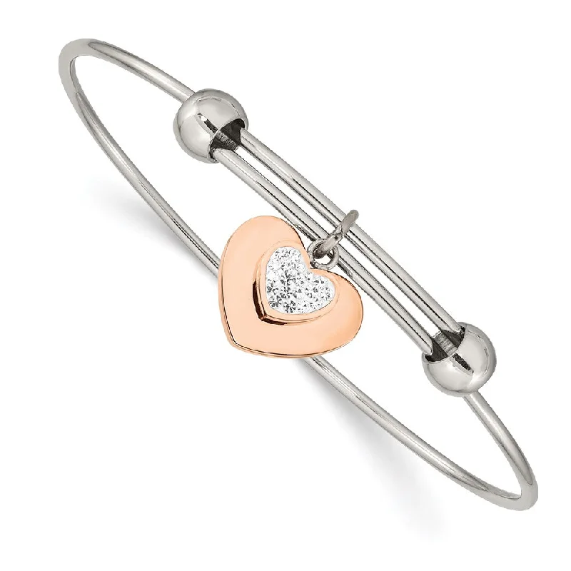 Bangle bracelets with colorful gemstone accents for a fun and vibrant pop of color-Stainless Steel Polished Rose IP-plated w/Preciosa Crystal Hearts Bangle