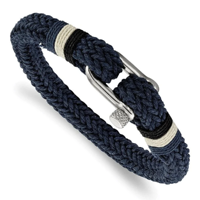 Elegant bangle bracelets with diamond-shaped stones for a sophisticated look-Stainless Steel Polished Woven Navy Cotton Bracelet