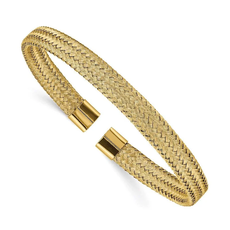 Best bangle bracelets with smooth sterling silver for a polished, refined finish-Stainless Steel Polished Yellow IP-plated 6.00mm Mesh Wire Cuff Bangle