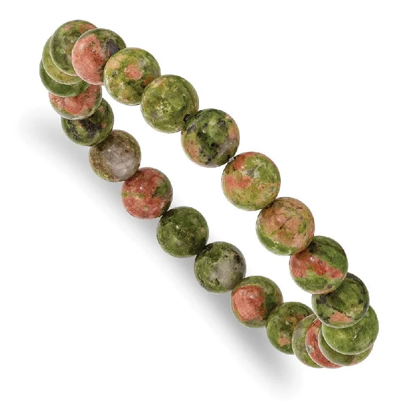 Bangle bracelets with polished marble inlays for a chic and trendy appearance-Unakite Agate Beaded Stretch Bracelet