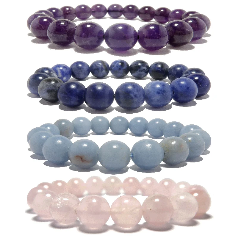 Best bangle bracelets with nature-inspired designs like leaves and flowers-Chakra Bracelet Set Amethyst Sodalite Angelite Rose