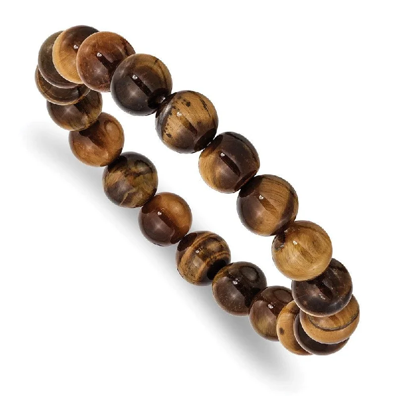 Bangle bracelets with open-ended designs for a modern and adjustable fit-Yellow Tiger's Eye Agate Beaded Stretch Bracelet